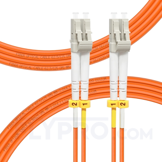 Picture of 3m (10ft) LC UPC to LC UPC Duplex OM1 Multimode PVC (OFNR) 2.0mm Fiber Optic Patch Cable