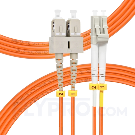Bild von 3m (10ft) LC UPC to SC UPC Duplex 3.0mm PVC (OFNR) OM1 Multimode Fiber Optic Patch Cable