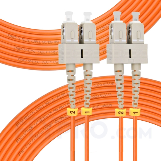Picture of 30m (98ft) SC UPC to SC UPC Duplex 3.0mm PVC (OFNR) OM1 Multimode Fiber Optic Patch Cable
