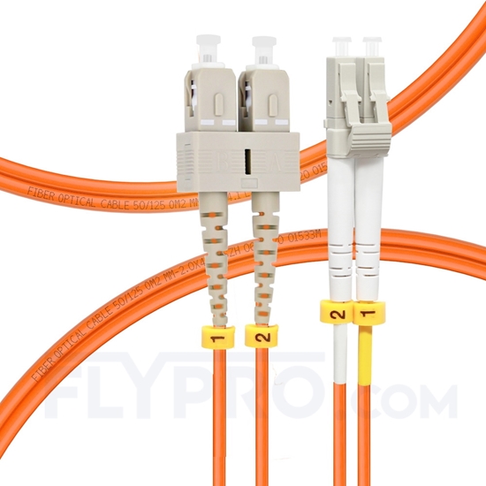 Picture of 2m (7ft) LC UPC to SC UPC Duplex OM2 Multimode PVC (OFNR) 2.0mm Fiber Optic Patch Cable