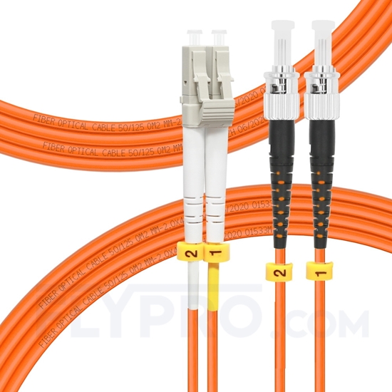 Picture of 3m (10ft) LC UPC to ST UPC Duplex OM2 Multimode PVC (OFNR) 2.0mm Fiber Optic Patch Cable