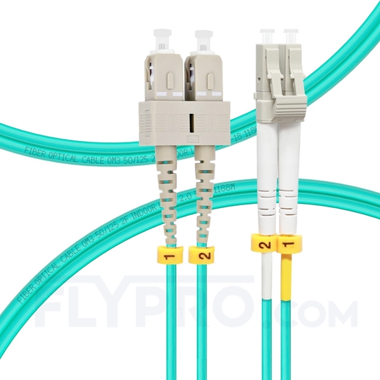 Picture of 2m (7ft) LC UPC to SC UPC Duplex OM3 Multimode PVC (OFNR) 2.0mm Fiber Optic Patch Cable