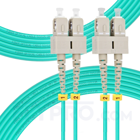 Picture of 10m (33ft) SC UPC to SC UPC Duplex OM3 Multimode PVC (OFNR) 2.0mm Fiber Optic Patch Cable