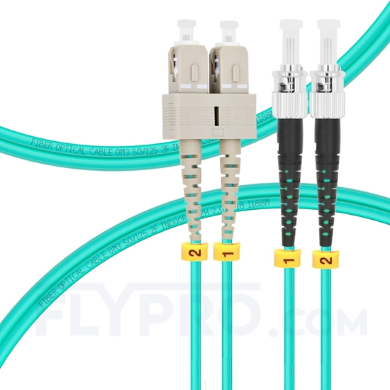 Picture of 1m (3ft) SC UPC to ST UPC Duplex OM3 Multimode PVC (OFNR) 2.0mm Fiber Optic Patch Cable