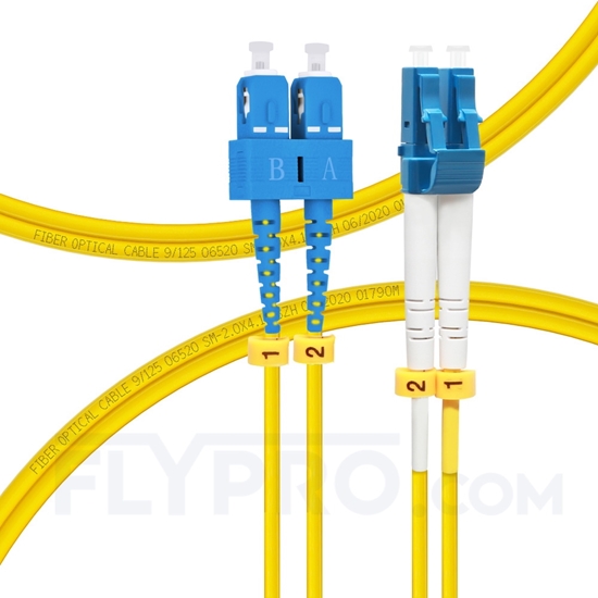 Picture of 1m (3ft) LC UPC to SC UPC Duplex OS2 Single Mode PVC (OFNR) 2.0mm Fiber Optic Patch Cable