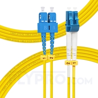 3m (10ft) LC UPC to SC UPC Duplex OS2 Single Mode PVC (OFNR) 2.0mm Fiber Optic Patch Cable