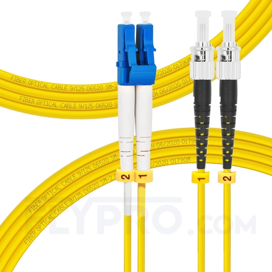 Picture of 5m (16ft) LC UPC to ST UPC Duplex OS2 Single Mode PVC (OFNR) 2.0mm Fiber Optic Patch Cable