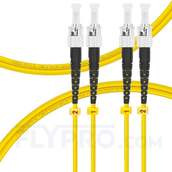 Picture of 2m (7ft) ST UPC to ST UPC Duplex OS2 Single Mode PVC (OFNR) 2.0mm Fiber Optic Patch Cable