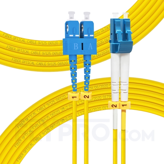 Picture of 10m (33ft) LC UPC to SC UPC Duplex OS2 Single Mode LSZH 2.0mm Fiber Optic Patch Cable