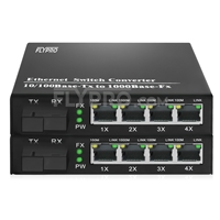 4x 10/100/1000Base-T RJ45~1x 1000Base-X SFP Rainure SC Unmanaged Gigabit Ethernet Media Converter, Simplex, 1310nm/1550nm, 20km