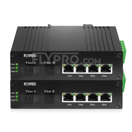 Picture of 4x 10/100/1000Base-T RJ45 vers 1x 1000Base-X SFP SC Unmanaged Gigabit Ethernet Media Converter, Simplex, 1310nm/1550nm,20km, Industrial