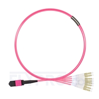 1m (3ft) Senko MPO Female to 4 LC UPC Duplex 8 Fibers Type B LSZH OM4 (OM3) 50/125 Multimode Elite Breakout Cable, Magenta