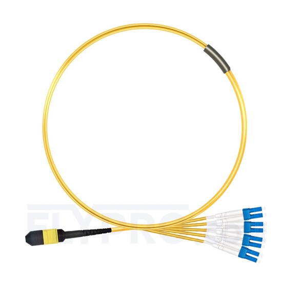 Image de 1m MPO Femelle vers 4 LC UPC Duplex 8 Fibres OS2 9/125 Câble Breakout Monomode, Type B, Élite, LSZH, Jaune