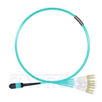 1m (3ft) MPO Female to 4 LC UPC Duplex 8 Fibers Type B LSZH OM3 50/125 Multimode Elite Breakout Cable, Aqua