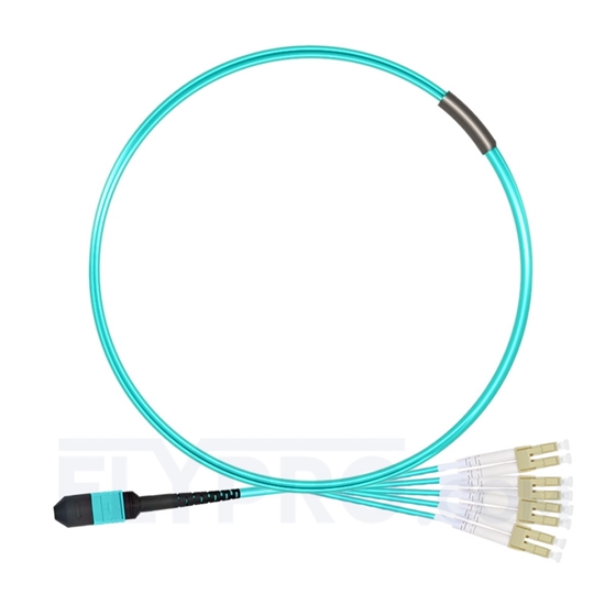Picture of 1m (3ft) MPO Female to 4 LC UPC Duplex 8 Fibers Type B LSZH OM3 50/125 Multimode Elite Breakout Cable, Aqua