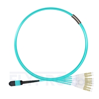 3m (10ft) MPO Female to 4 LC UPC Duplex 8 Fibers Type B LSZH OM3 50/125 Multimode Elite Breakout Cable, Aqua