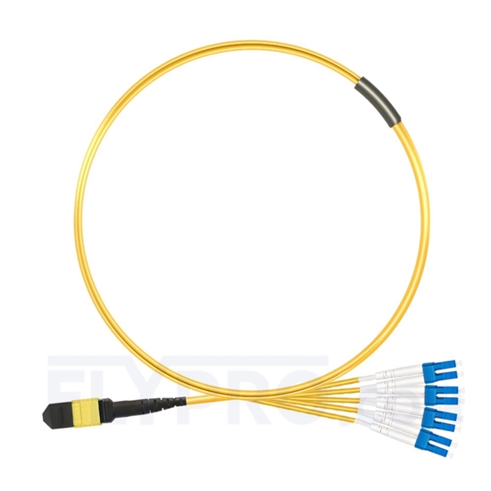 Picture of 2m (7ft) MTP Female to 4 LC UPC Duplex 8 Fibers Type B LSZH OS2 9/125 Single Mode Elite Breakout Cable, Yellow