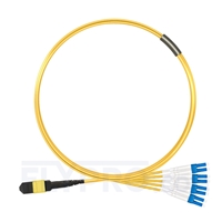 3m MTP Femelle vers 4 LC UPC Duplex 8 Fibres OS2 9/125 Câble Breakout Monomode, Type B, Élite, LSZH, Jaune