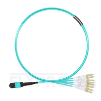 1m (3ft) MTP Female to 4 LC UPC Duplex 8 Fibers Type B LSZH OM3 50/125 Multimode Elite Breakout Cable, Aqua