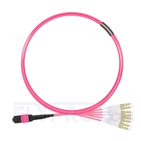 MTP Breakoutkabel, 3m (10ft) MTP Female auf 4 LC UPC Duplex 8 Fasern, Polarität B Plenum (OFNP) OM4 (OM3) 50/125 Multimode, Elite, Magenta