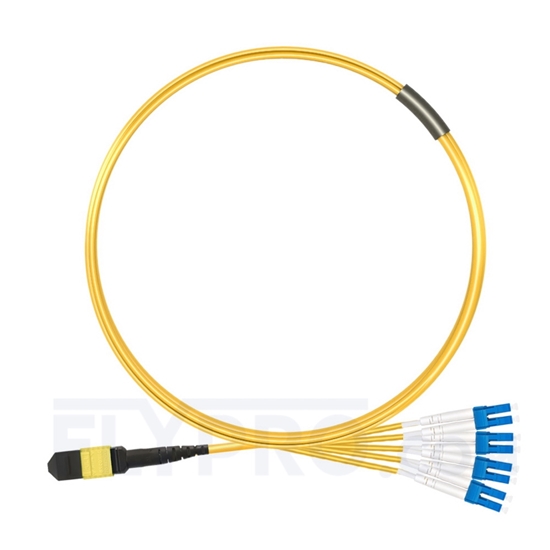 Picture of 3m (10ft) MTP Female to 4 LC UPC Duplex 8 Fibers Type B Plenum (OFNP) OS2 9/125 Single Mode Elite Breakout Cable, Yellow