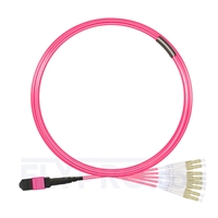 MTP Breakoutkabel, 5m (16ft) MTP Female auf 4 LC UPC Duplex 8 Fasern, Polarität B Plenum (OFNP) OM4 (OM3) 50/125 Multimode, Elite, Magenta