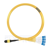 10 أمتار (33 قدمًا) MTP أنثى إلى 4 LC UPC Duplex 8 Fibers Type B Plenum (OFNP) OS2 9/125 Cable Elite Singleout Cable، Yellow