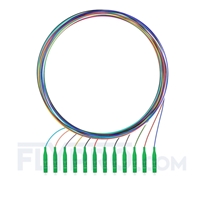 1m (3ft) LC APC 12 Fibers OS2 Single Mode Unjacketed Color-Coded Fiber Optic Pigtail