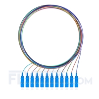 1m (3ft) SC UPC 12 Fibers OS2 Single Mode Unjacketed Color-Coded Fiber Optic Pigtail