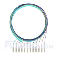 1.5m (5ft) LC UPC 12 Fibers OM3 Multimode Bunch PVC (OFNR) 0.9mm Fiber Optic Pigtail